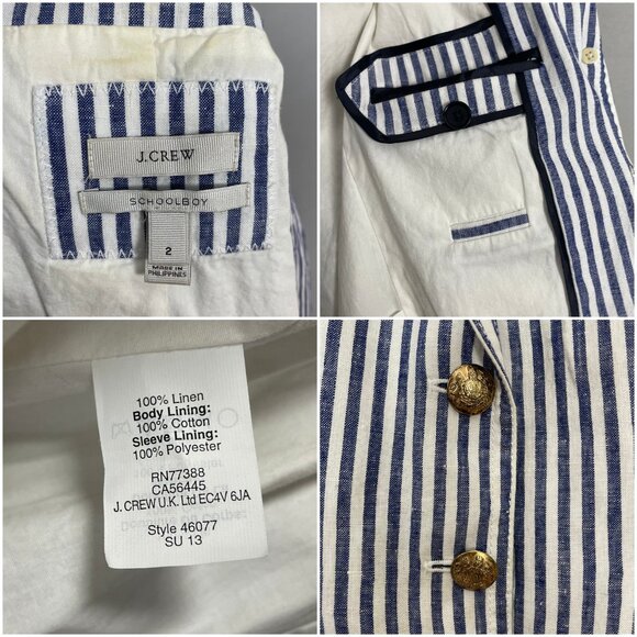 J. Crew Schoolboy Blazer Striped Blue White Linen Sz 2 Women Professional Preppy - Picture 7 of 16